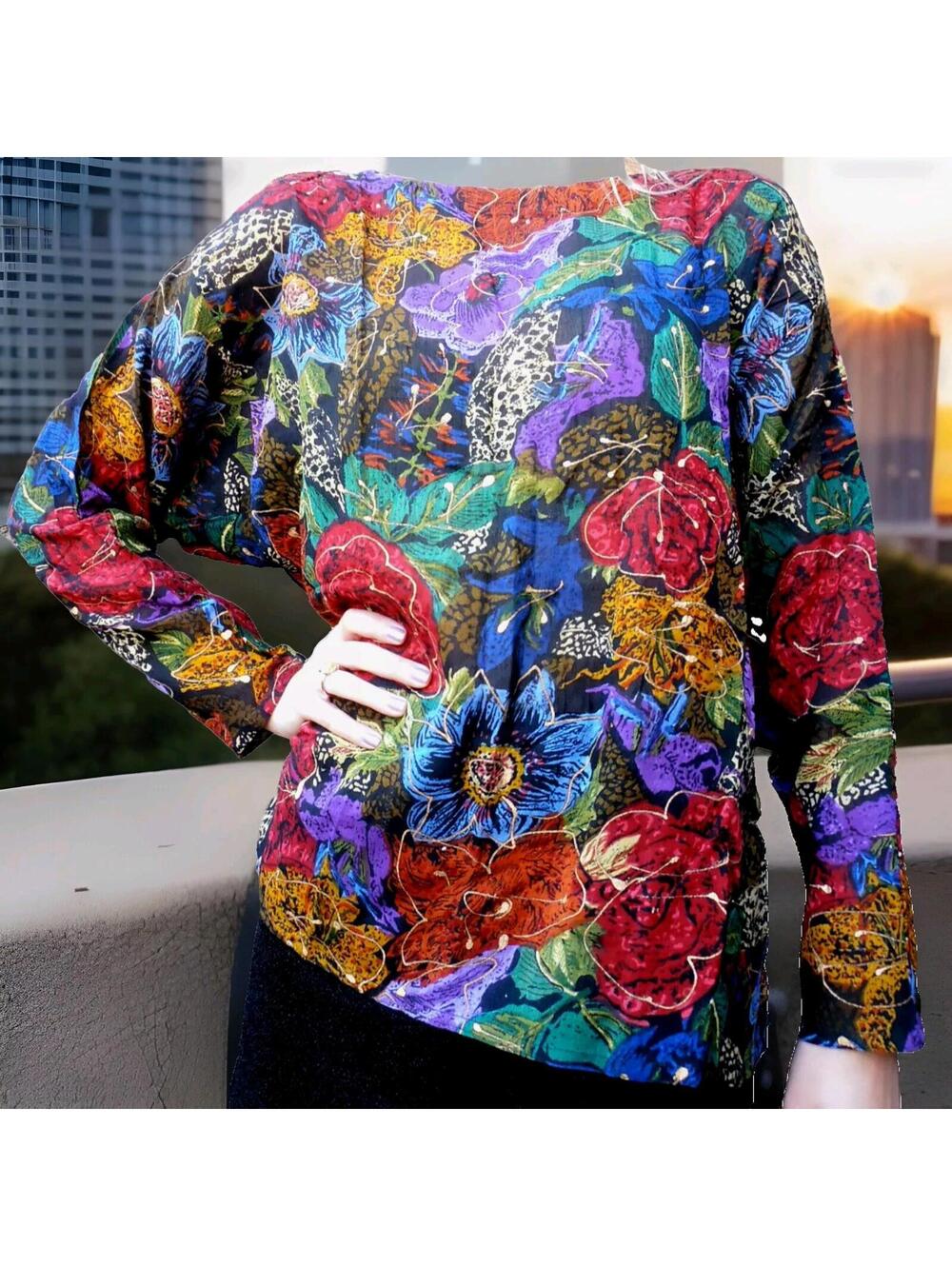 Vintage 90s Roses Splash Art Long Sleeve Top Grunge ZASHI Deadstock New Size Med